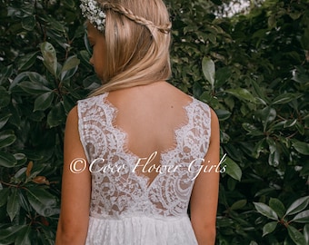 Beautiful Lace 'Florence' Dress Flower Girls Dress Baptism Christening Dress - Ivory Cream Occasion Classic Boho Dress Optional Sash