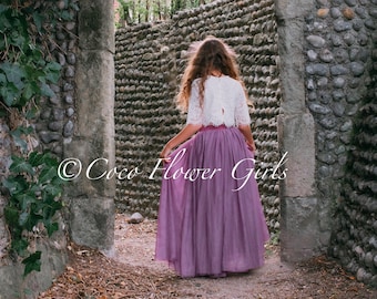 Beautiful Rustic Boho Flower Girl Boho Dress Set Lace Crop Top and