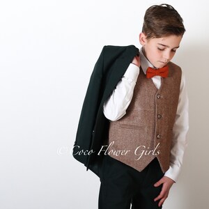 Boys Tweed Wool Luxe Waistcoat - Burnt Orange Tan Herringbone - Quality Page Boy Ring Bearer Suit Wedding Kids Occasion wear