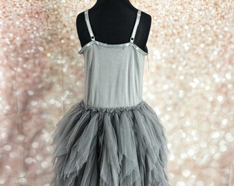 SALE Couture Silver Grey Flower Girl Feather and Ruffles SALE Couture Silver Grey Flower Girl Feather and Ruffles