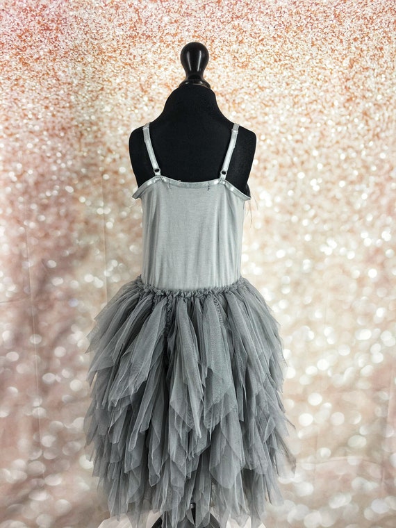 トリートTreat Girl's tulle frill jersey(gray SALE Couture Silver Grey Flower Girl Feather and Ruffles