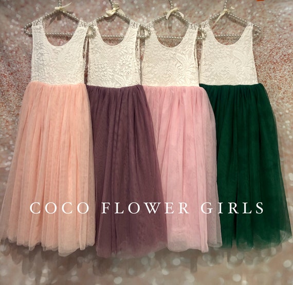 Flower Girl Dress Boho Dress Long Classic Bridesmaid Baby Toddler Girls Dress - Optional Flower Waist Corsage