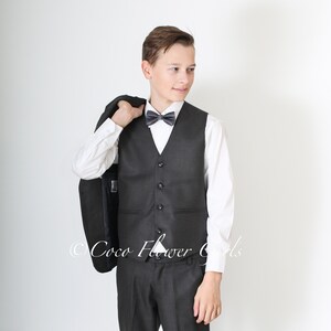 Boys Tweed Giza Cotton Premium Dark Grey 3 Piece Suit - Waistcoat High Quality Page Boy Ring Bearer Suit Wedding Kids Occasion Wear