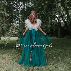 Beautiful Bohemian Butterfly Inspired High Low Flower Girl Dress - Bridal Wedding Occasion Dress - Emerald Green