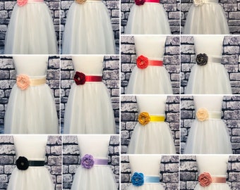 Single Flower Corsage Waist Band Sash - Various Colours