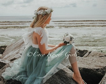 Beautiful Boho Rustic Butterfly Inspired High Low Flower Girl Dress - Beach Bridal Wedding Occasion Dress - Sage Green