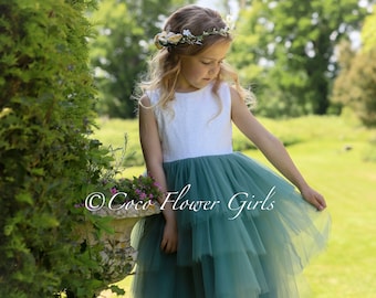 Luxe Sequin and Satin Sage Green Bow Dress - Sage Green Tulle Party Flower Girl Occasion Princess Dress