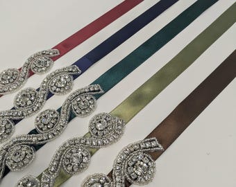 Ceinture fine en satin glamour multicolore avec strass - Taille unique - Enfant Adulte Ceinture mariée