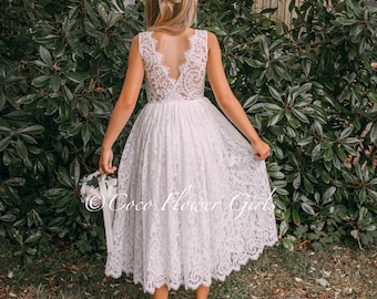 Beautiful Lace 'Florence' Dress Flower Girls Dress Baptism Christening Dress - White Occasion Classic Boho Dress Optional Sash