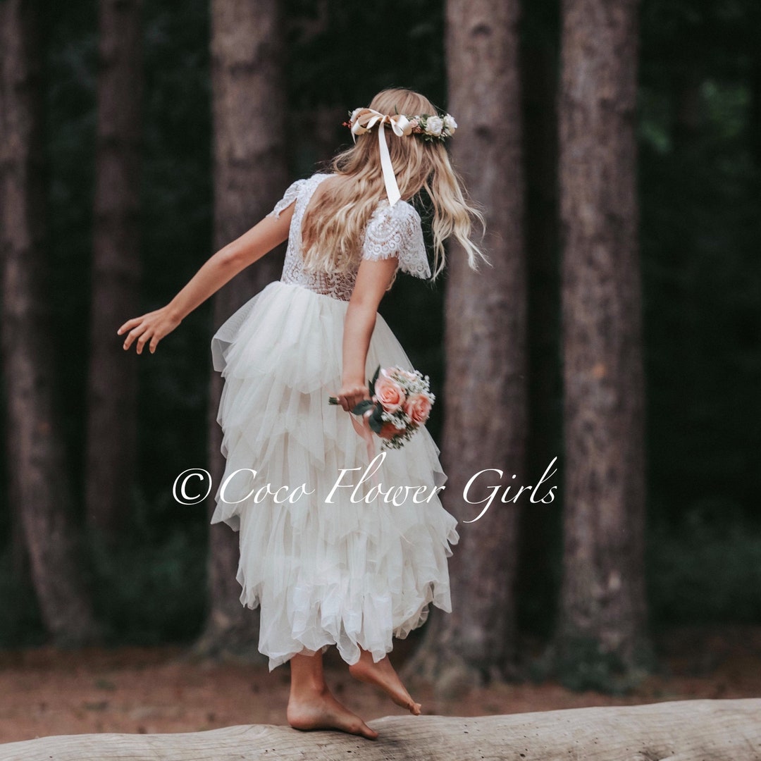 Boho Tulle Dress Ivory Cream Flower Girl Beach Wedding Dress Toddler