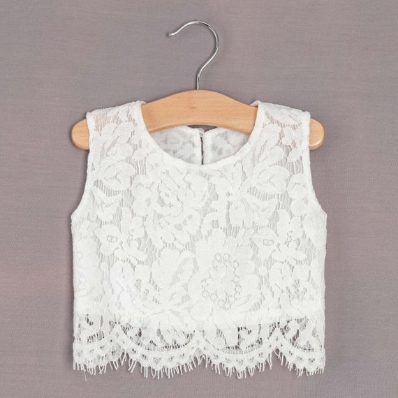 Beautiful 3 4 Sleeve or Sleeveless Vintage Lace Girls Crop Top Off White Boho Bohemian Vintage Lace Off White Rustic