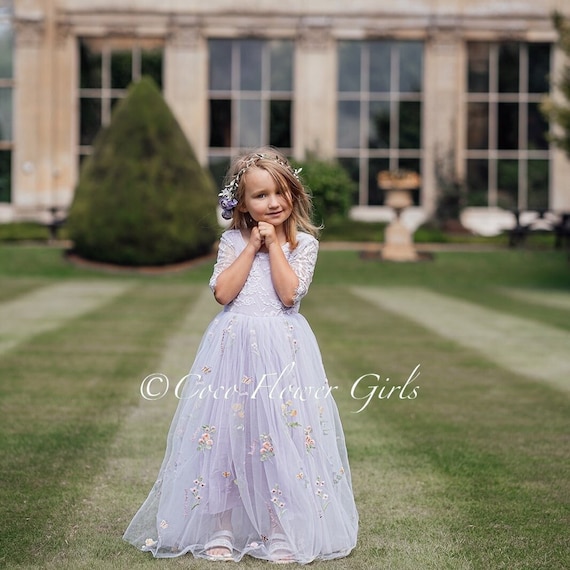 purple lace boho dress Bridal Lilac Embroidered Beautiful Long Length 3/4 Sleeves Bohemian Hippy Beach Rustic Wedding Style Flower Girl SIZES:0 buero H&M Rib-Knit Beach Dress creating a graceful and