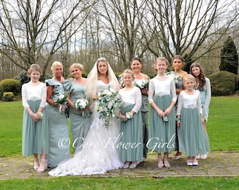 Rustic Boho Woodland Bride Three Quarter Sleeve Classic Bohemian Style Long Length Lace Flower Girl Bridesmaid Dress - Sage Green