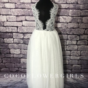 Sleeveless Classic Bohemian Style Long Length Lace Flower Girl Bridesmaid Dress White image 6
