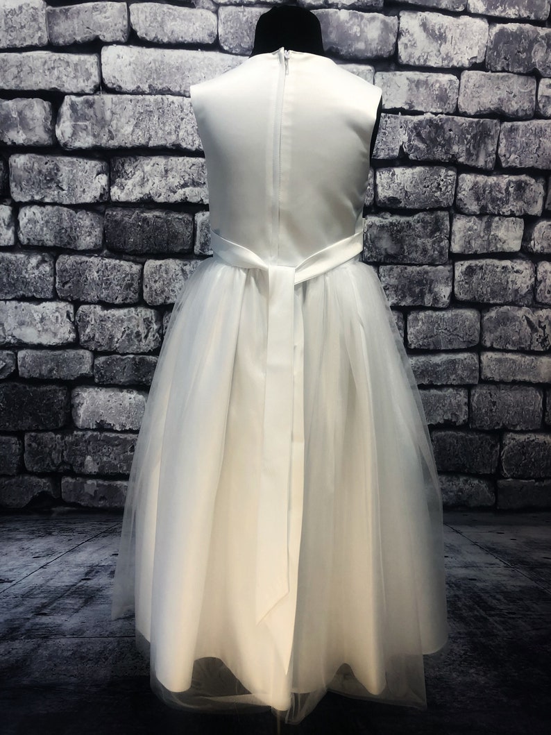 Long Classic Sash Flower Girl Dress Ice White