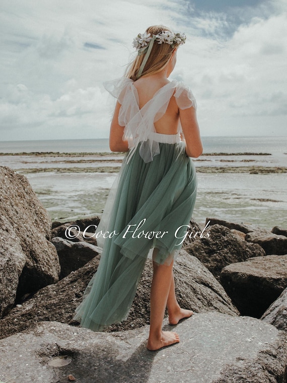 Elegant Bohemian Sage Green Butterfly Flower Girl Dress for Weddings and  Special Occasions - Etsy