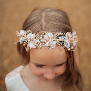 Gold Ribbon and Bows Bohemian Flower Girl Headband Garland