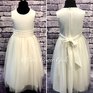 Classic Bridesmaid Flower Girl Communion Dress White Sash Bridal Dress -  Available in Ivory or Ice White
