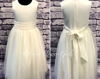 Classic Bridesmaid Flower Girl Communion Dress White Sash Bridal Dress -  Available in Ivory or Ice White