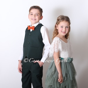 Boys Tweed Giza Cotton Premium Dark Green 3 Piece Suit - Herringbone Waistcoat Quality Page Boy Ring Bearer Suit Wedding Kids Occasion Wear