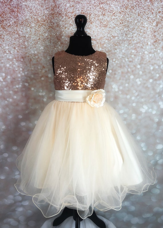 rose gold sequin flower girl dress