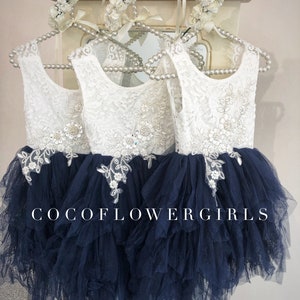 Best Selling Rustic Beach Wedding Flower Girl Dress Very Pretty Vintage Bohemian Style Ruffles with Applique - Navy Blue