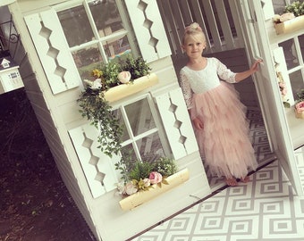 Flower Girl Occasion Dress Long Ruffles and Lace Rustic Vintage Style Bohemian - Blush