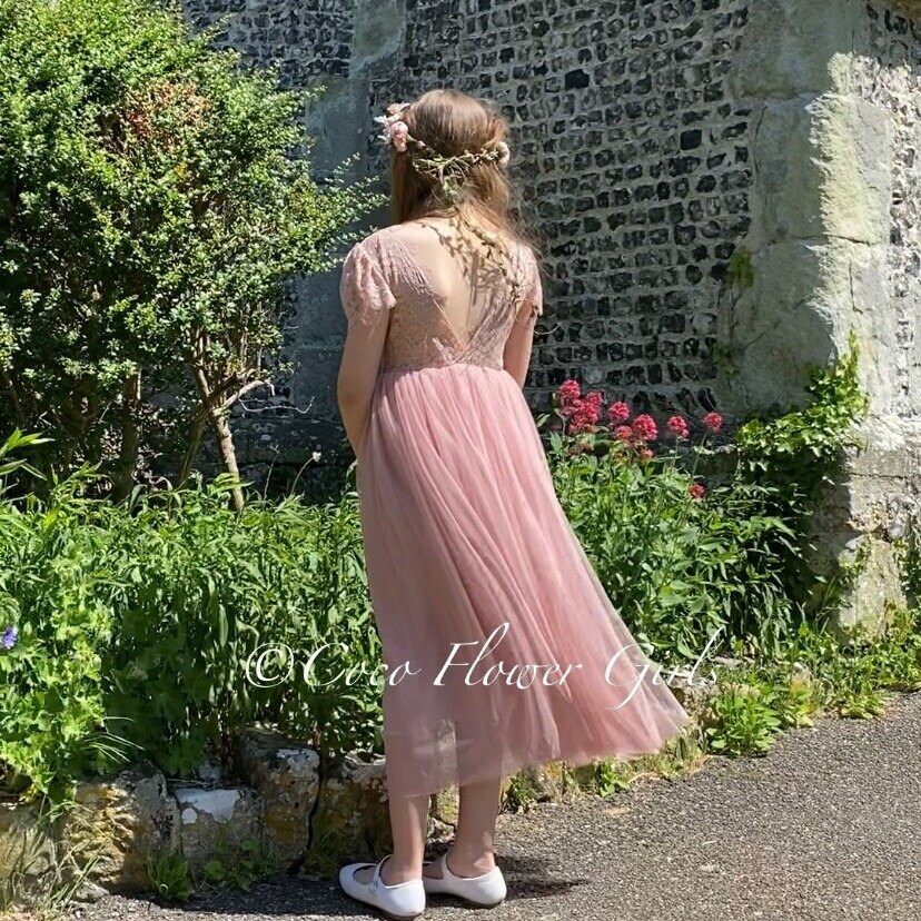 Topmaker Backless Flower Girl Dress - Lace A-Line Tutu Dress, Pink, Size 6-12 Months