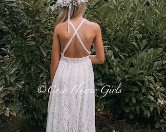 Beautiful Off White Lace Dress Summer Flower Girl Dress Boho Dress Baby Dress Christening Baptism Occasion Dress