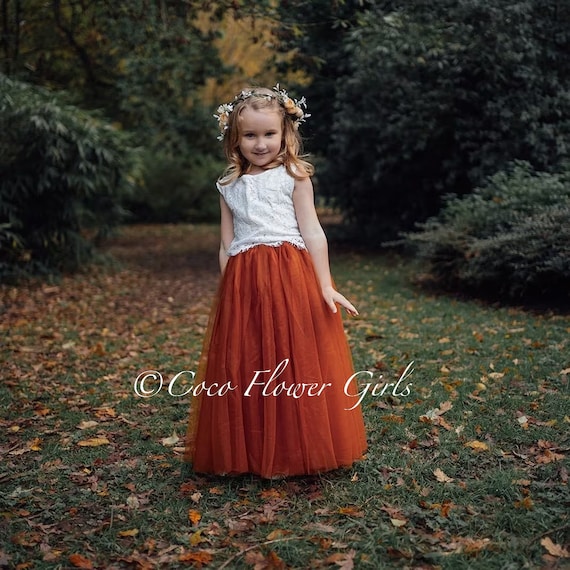Flower Girl Junior Bridesmaid Dress Lace Crop Top and Long Layered