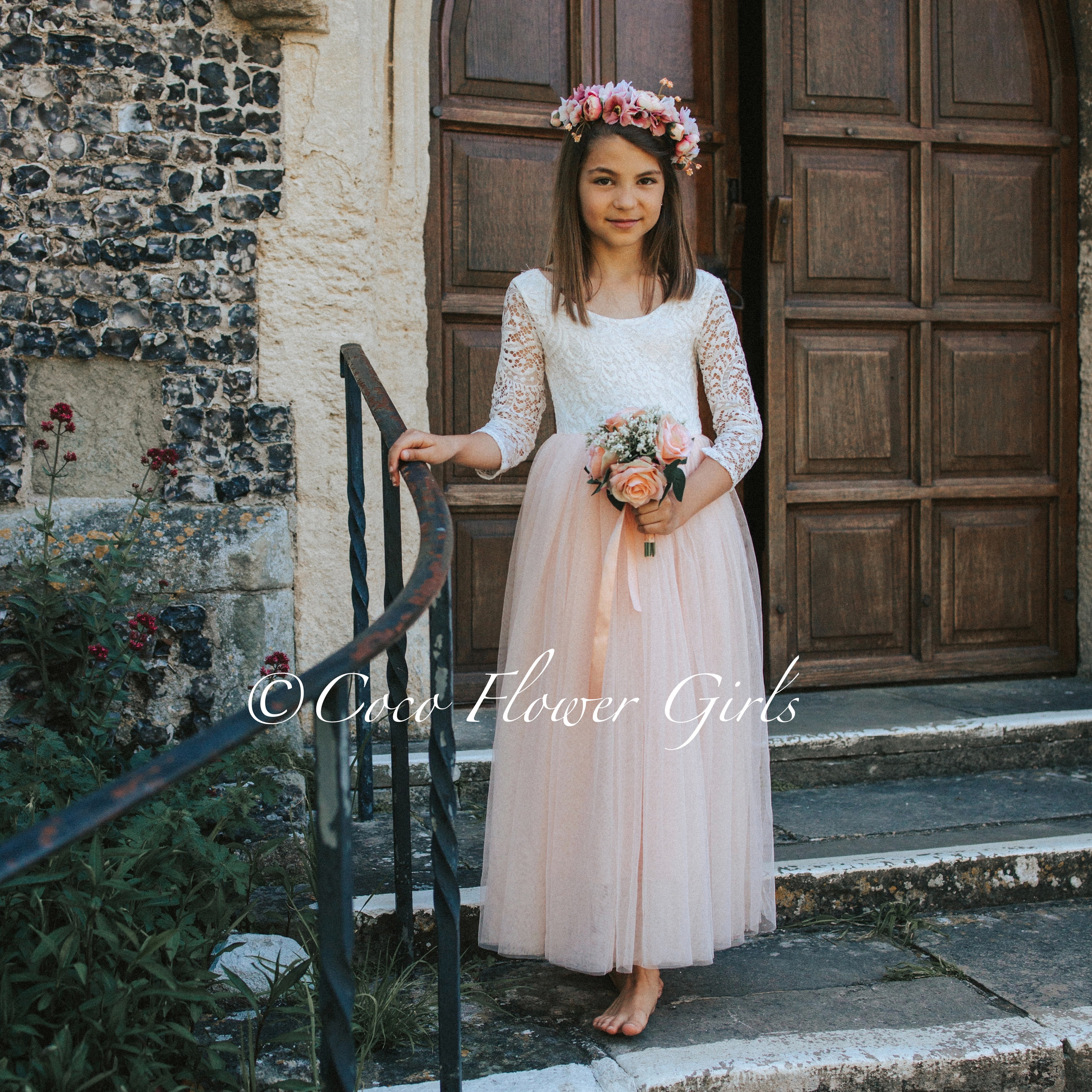 Long Sleeve Pink Flower Girl Dress - Etsy Israel