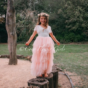 Best Seller Boho Dress Blush Flower Girl Dress Beach Wedding Toddler Dress Baby Dress Bridal Wedding - Long Ruffles and Flutter Sleeve
