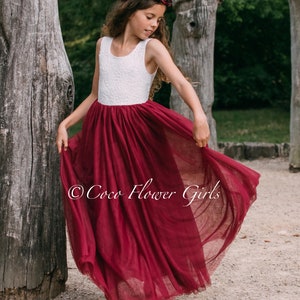 Sleeveless Classic Bohemian Style Long Length Lace Flower Girl Bridesmaid Dress - Burgundy Wine