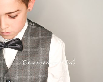 Boys Tweed Wool Luxe Waistcoat - Grey Red White - Quality Page Boy Ring Bearer Suit Wedding Kids Occasion wear