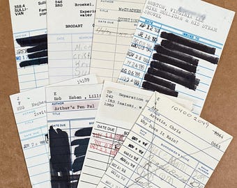 8 Used Vintage Library Checkout Index Cards 80s 90s Scrapbooking Ephemera Crafts Junk Journal Distressed