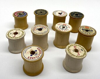 10 Vintage Wooden Empty Sewing Thread Spools Wood Craft Medium Size Spools