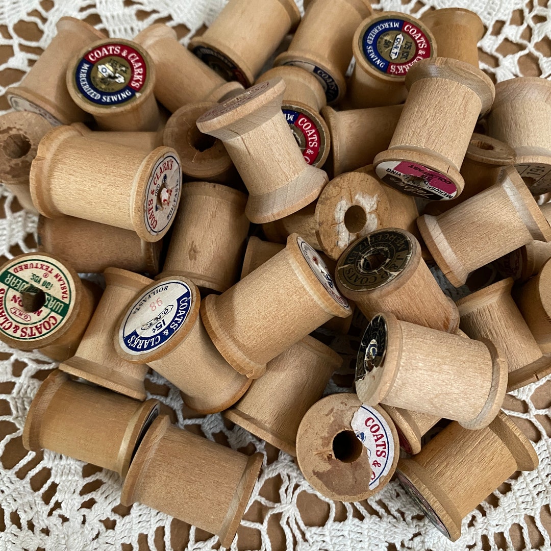 10 Vintage Empty Wood Sewing Thread Spools Small Wood Craft Supply 1.25 ...