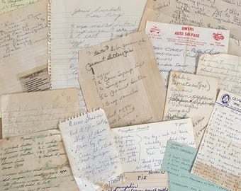 15 Vintage Handwritten Recipe Pages / Cooking Ephemera / Paper Crafting Collage / Cookbook Junk Journals Scrapbooking