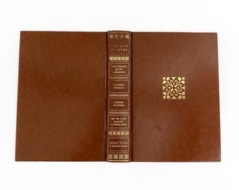 Vintage 1970s FRENCH Readers Digest Brown Empty Book Cover For Junk Journal Crafts Book Binding for Journals Foreign Language