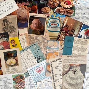 Vintage Cooking Ephemera Pack Advertisements Recipes Food Clippings Scrapbooking Cookbook Junk Journal Supply Blue