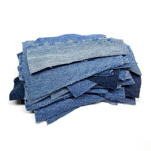 Salvaged Small Blue Jean Denim Pieces Lot of 50 / Recycled Reclaimed Scraps