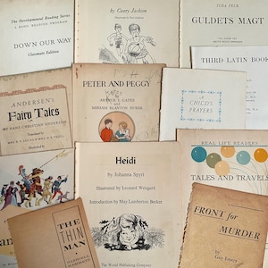 12 Title Book Pages Assorted Sizes Vintage Ephemera Aged Paper Mid Century