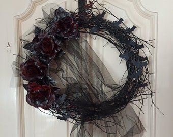 Gothic Halloween Kranz, Halloween Schwarzer Zweig Kranz, Victorian Gothic Kranz, Halloween Fledermaus Kranz, Gothic Kranz, Halloween Kranz