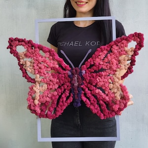 Pink butterfly wall art decor, moss wall art, living room decor, teen girl room decor aesthetic, aesthetic wall art