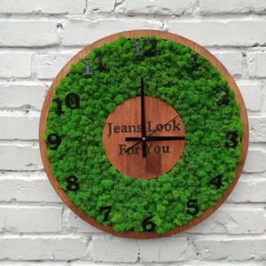 Wood Wall clock with natural green moss, Green moss wood wall clock, Office wall decor, Natural decor, Wall wood clock, Moss wall clock