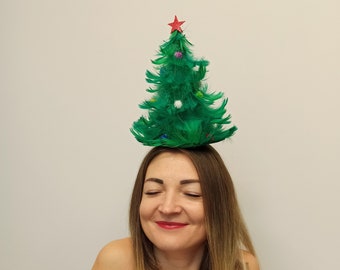 Toddler-Adult Christmas tree headband, Holiday Ugly Sweater Party, Tacky X-Mas, Christmas trees costume, Green Christmas tree with balls