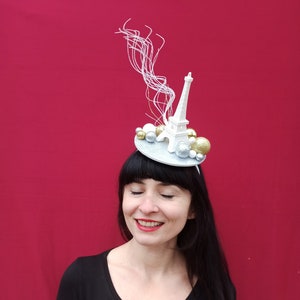 Womens Gold and silver New year Fascinator, Paris Light Up Headpiece, new year party headband, Eiffel Tower Fascinator Hat, festive headband