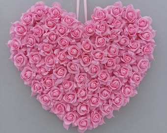 Pink Rose Heart Wreath | Romantic Valentine Floral Wreath | Handmade Indoor Heart Decor