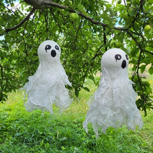 2er Set handgefertigte hängende weiße Geister, 3D schwimmende Geist-Halloween-Dekorationen, Geist, gruselige Halloween-Geister, Halloween-Dekor,