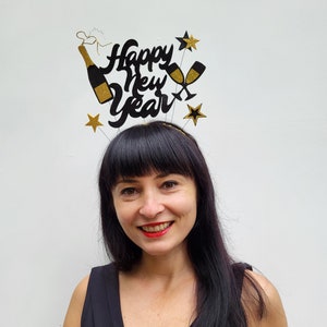 New Years Eve Headband, NYE Champagne Headband, 2026 Headband, 2026 Party Crown, Glitter Happy New Year Headband, New Year Party